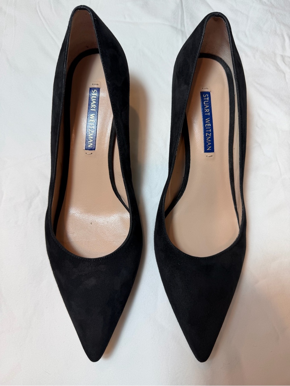 Stuart Weitzman Black Suede Pointed Toe Kitten Heel Pumps 7.5